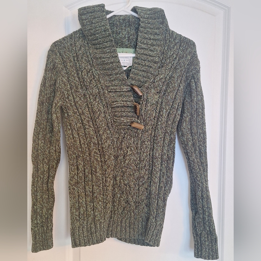 Vintage Old Navy Green Hooded Cable Knit Sweater With Toggle Closure